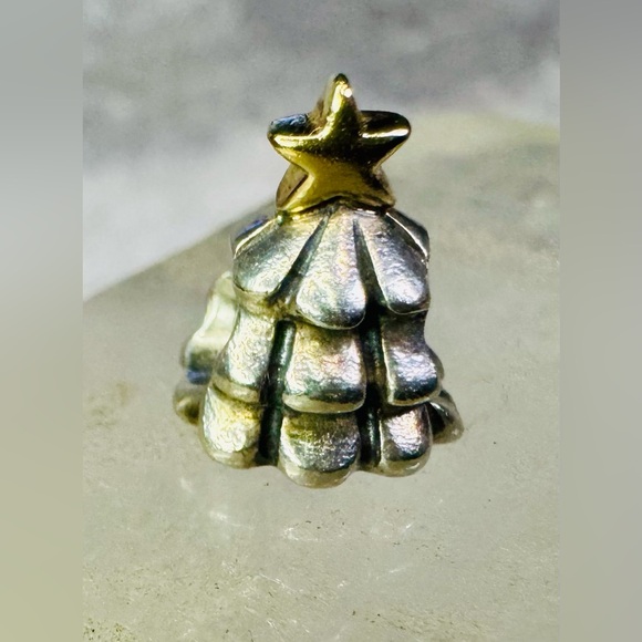 Authentic Retired Pandora Christmas Tree Two Tone 14k Gold & S925 Ale Silver - Picture 2 of 16